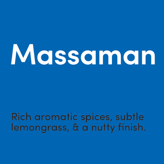 Thai Massaman Curry Kit. Rich aromatic spices, subtle lemongrass, and a nutty finish. Just add coconut milk, nuts, and meat or veg.